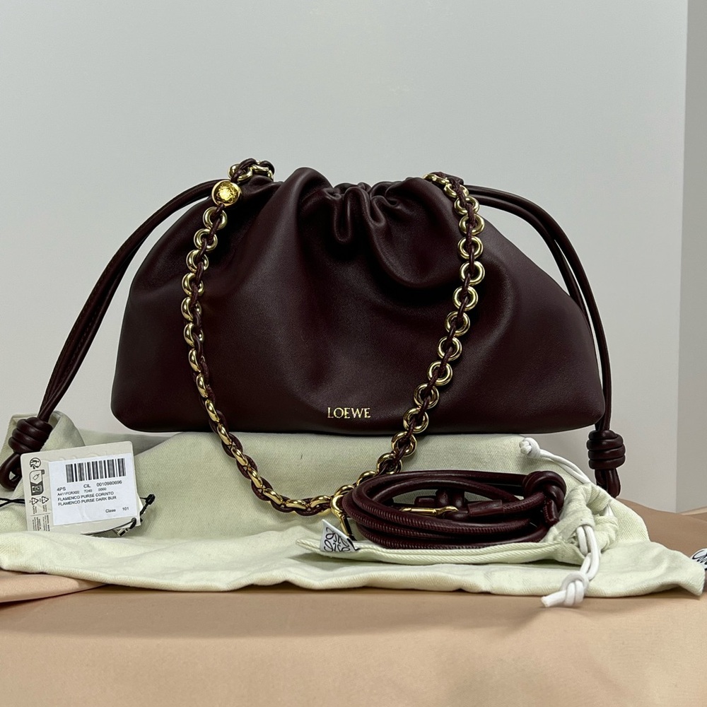 BURGUNDY NWT LOEWE FLAMENCO BAG IN MEDIUM, Napa calfskin. - Picture 2 of 15